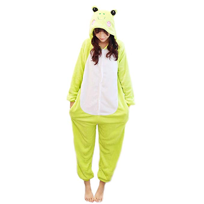 Adrinfly One-Piece Pajamas Unisex Costume Adult Animal Onesie Frog Cosplay Plush Sleepwear