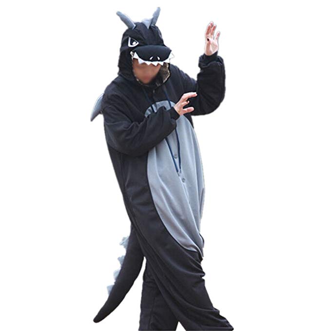 Lifeye Men Women Black Dragon Pajamas Animal Cosplay Costume