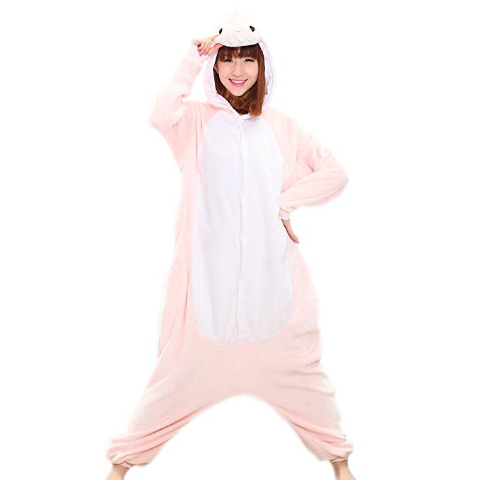 Adrinfly One-Piece Pajamas Unisex Costume Adult Animal Onesie Pink Dinosaur Cosplay