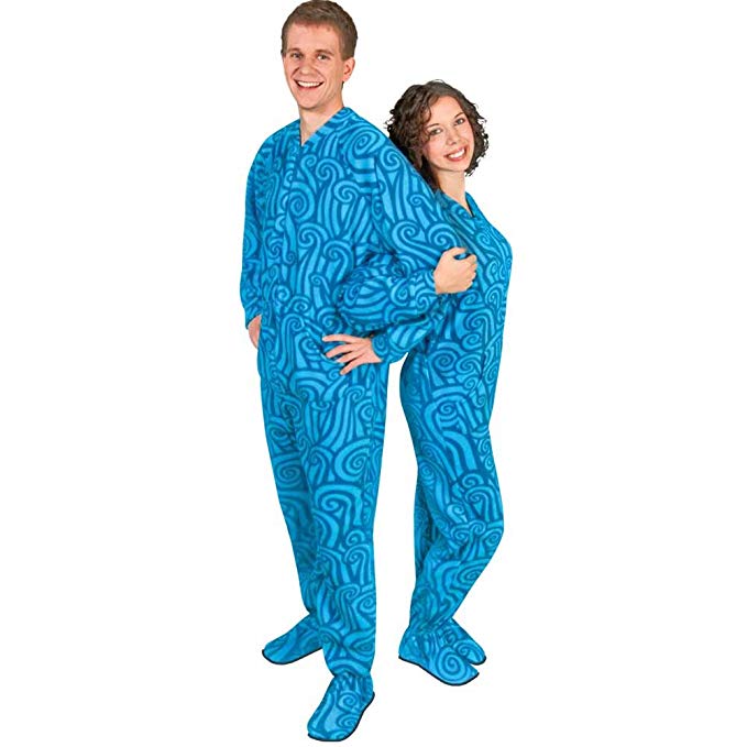 Adult Drop Seat Footie Pajamas Fleece Wave Design