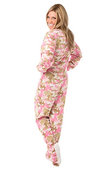 Big Feet PJs Womens Pink Camouflage Fleece Adult Footed Onesie Pajamas
