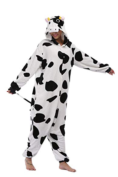 Unisex Adults Plus Size Onesie Pajamas White Cow Animal Costume Cosplay Zipper Sleepwear Size 16W-22W