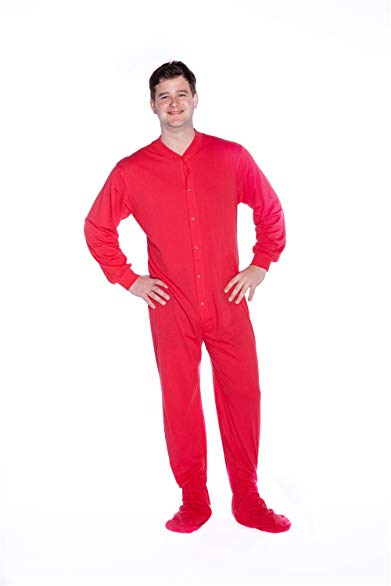 Big Feet Pajama Red Cotton Jersey Knit Adult Footed Onesie Pajamas for Men & Women