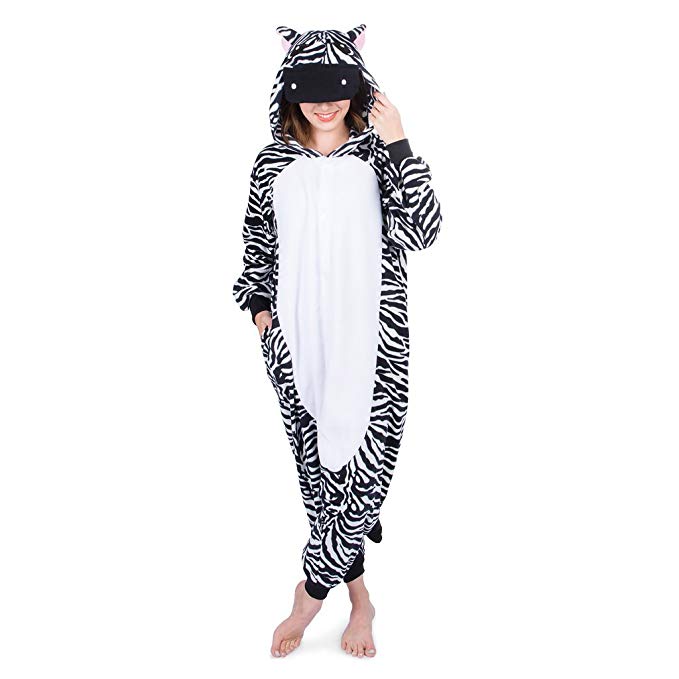 Emolly Fashion Adult Zebra Animal Onesie Costume Pajamas for Adults and Teens