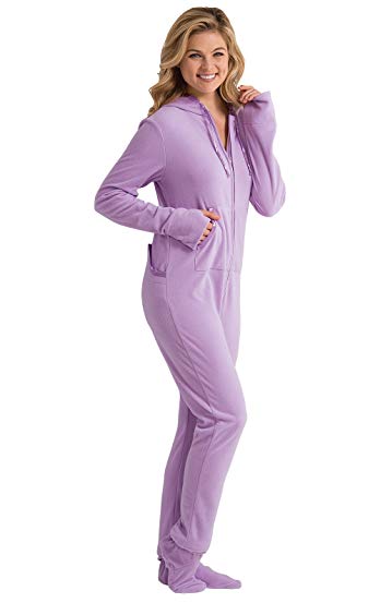 PajamaGram Hoodie-Footie Sneak-a-Peek Women's Onesie Pajama, Lavender