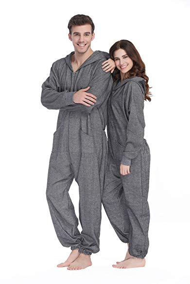 XMASCOMING Women's & Men's Hooded Cotton Onesies One-Piece Pajamas