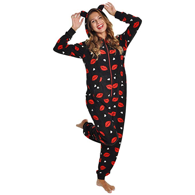 Angelina Women's Fleece Novelty One-Piece Hooded Pajamas