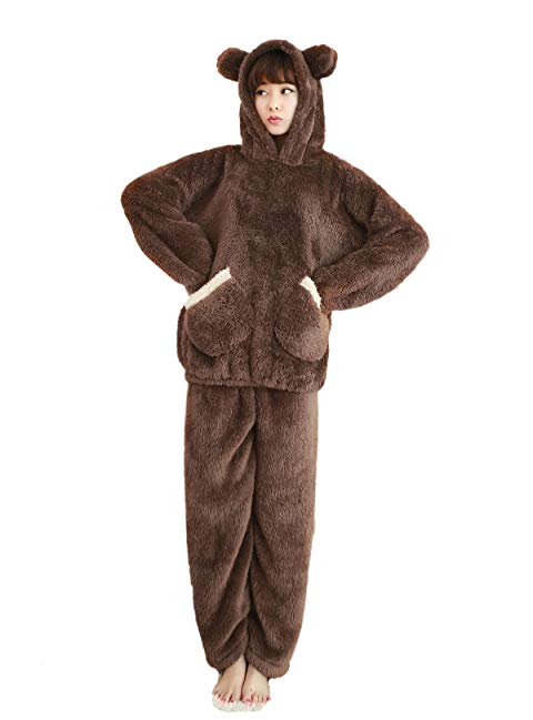 Nanxson(TM) Women’s Winter Warm Bear Ear Flannel Pajamas Set with Pant SYW0001