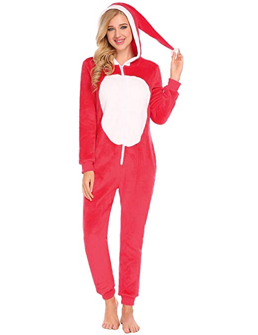 Hufcor Adult Onesies for Women Pajamas Christmas Animal Hooded Cosplay Halloween Costume
