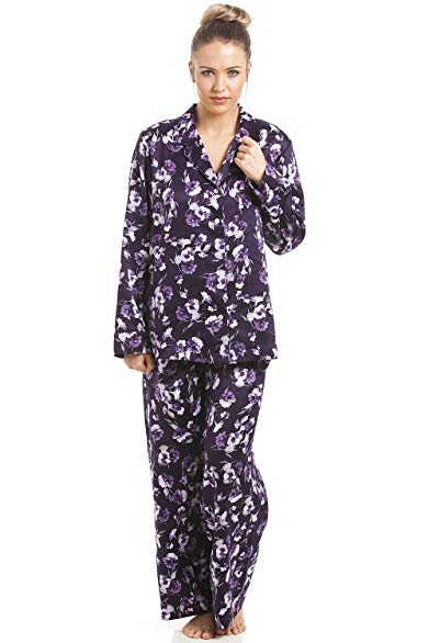 Camille Womens Ladies Lilac Floral Print Purple Satin Pyjama Set