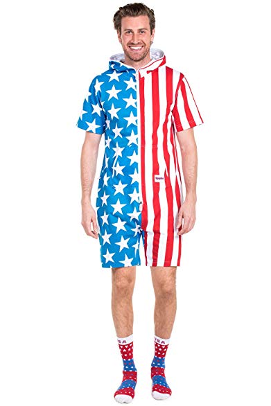 Tipsy Elves USA Short Sleeve Jumpsuit - American Flag Romper for Men