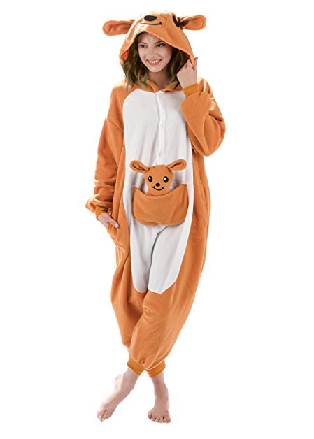 Emolly Fashion Adult Kangaroo Animal Onesie Costume Pajamas for Adults and Teens