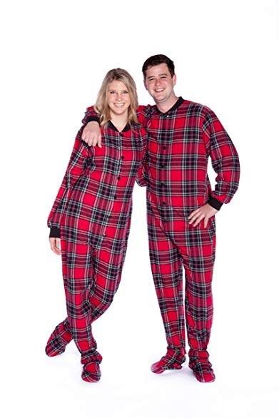 Red & Black Plaid Cotton Flannel Adult Footie Pajamas Onesie Footed Pajamas