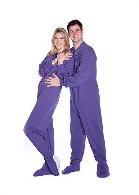 Big Feet Pjs Purple Jersey Knit Adult Footed Pajamas with Onesie Butt Flap