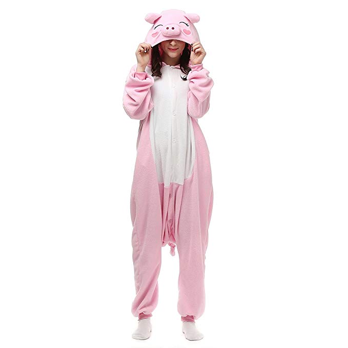 Wishliker Unisex Adults Christmas Costumes Onesie Animal Outfit Sleepwear Pink Pig