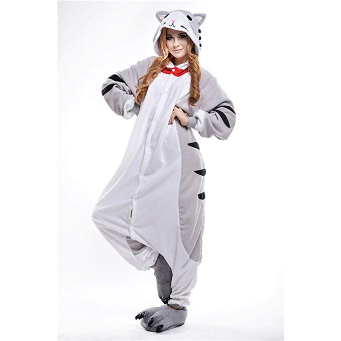 Amurleopard Onesie Costumes Pyjamas Halloween Adult Anime Unisex Grey Cats XL