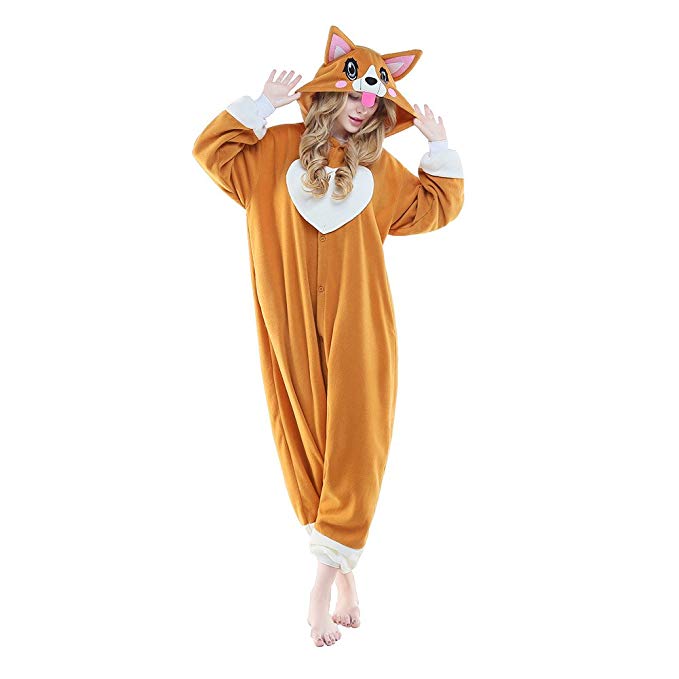 NEWCOSPLAY Adult Unisex Onesie Pajamas Corgi Animal Costume