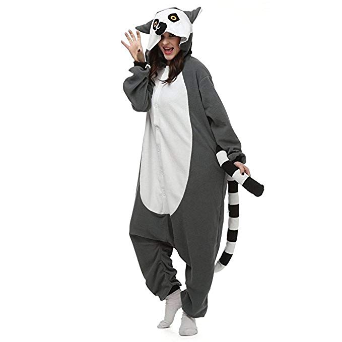 Women Men Ring-tailed Fox Unisex Adult Animal Sleep Suit Cosplay Kigurumi Costume Pajamas Outfit Costume Nightclothes Onesies Clothing Pajamas Tracksuit