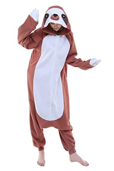 NEWCOSPLAY Unisex Aduit Sloth Pajamas- Plush One Piece Cosplay Animal Halloween Costume