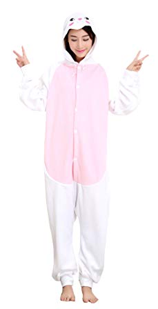 MizHome White Rabbit Polar Fleece Kigurumi Costume One-Piece Pajamas S-XL
