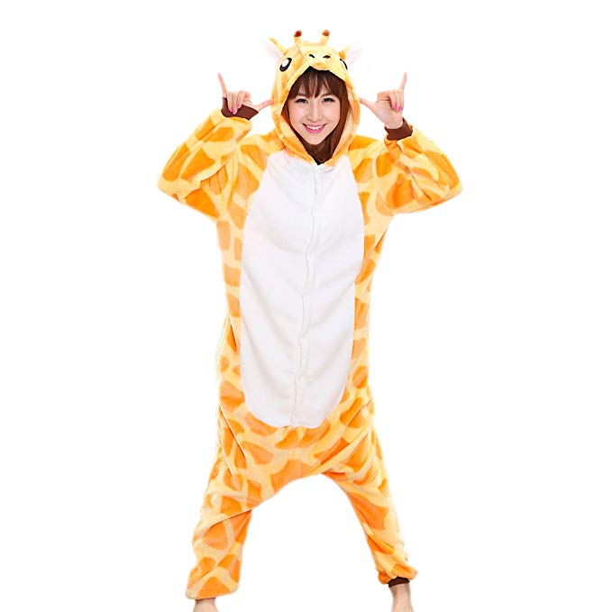 Adrinfly One-Piece Hooded Pajamas Unisex Costume Adult Animal Onesie Giraffe Cosplay