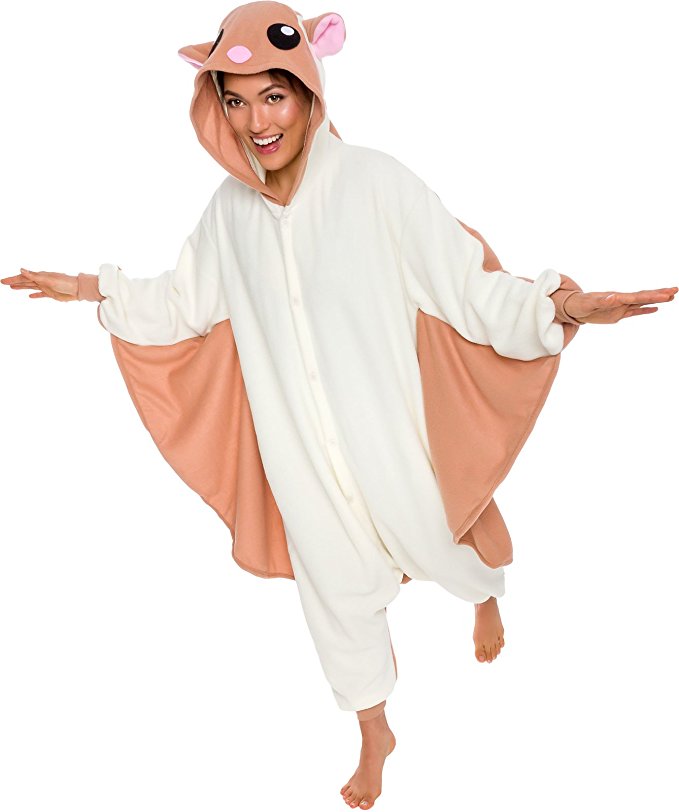 Silver Lilly Unisex Adult Pajamas - Plush One Piece Cosplay Flying Squirrel Animal Costume