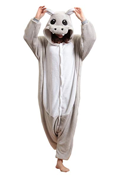Grey Hippo Unisex Adult Animal Kigurumi Costume Pajamas Onesies