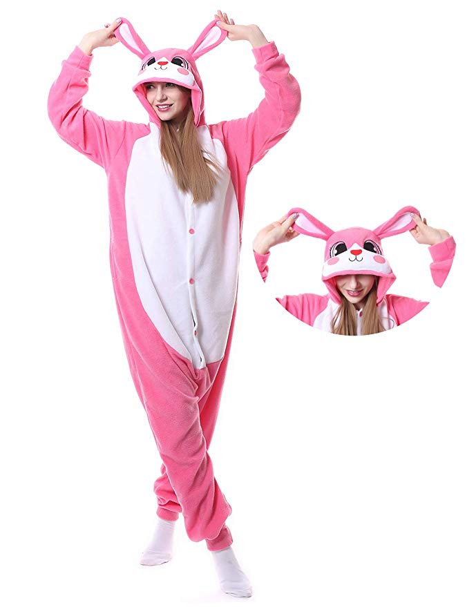 Rabbit Onesies Adult Animal Pajamas Unisex Kigurumi Halloween Xmas Costume for Women Men