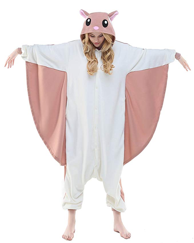 NEWCOSPLAY Unisex Adult Pyjamas Flying Squirrel Halloween Onesie Costume