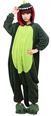 WOWcosplay Unisex All-In-One Pajamas Cosplay Costume Adult Sleepwear,Green Dinosaur S