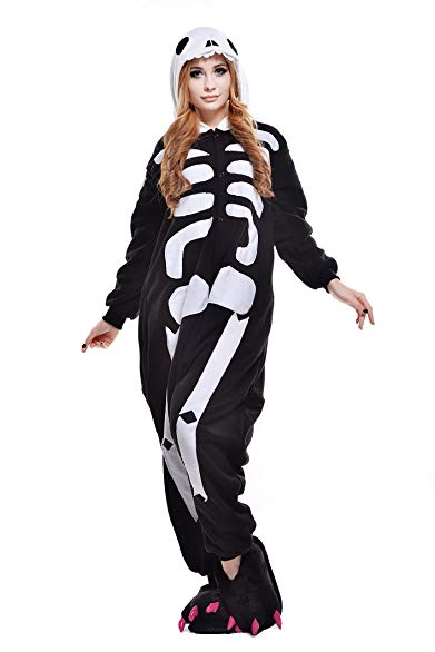 NEWCOSPLAY Polar Fleece Skeleton Skull Onesie Pajamas Costume