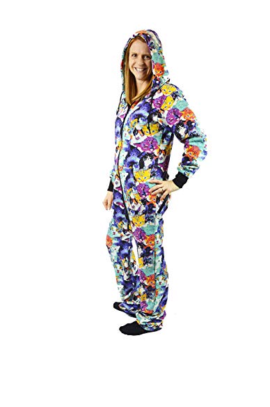 The Snooze Shack Hooded Onesie Jumpsuit with Drop Seat - Cats Cats Cats