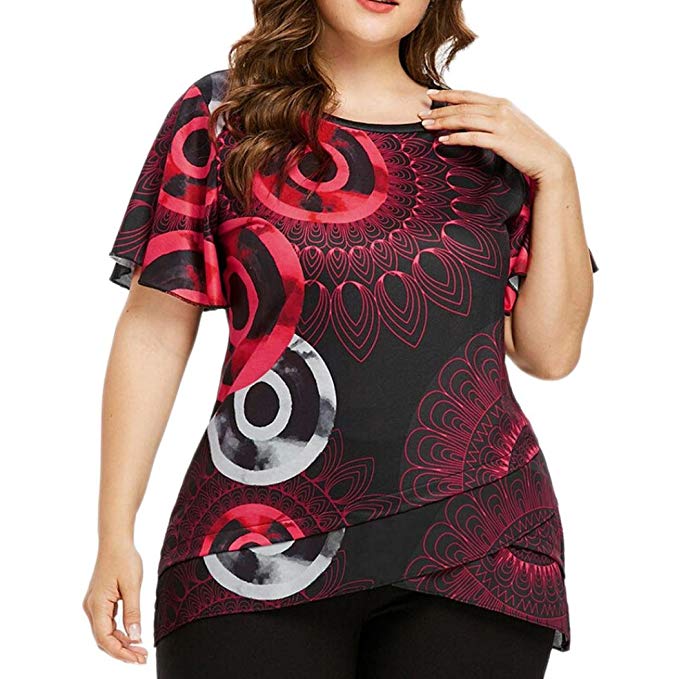 YOcheerful Women Casual Plus Size T-Shirt Lady Short Sleeve Tops Blouse Tees