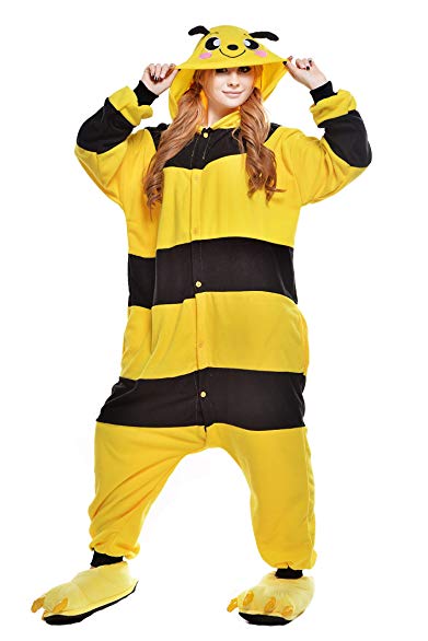 NEWCOSPLAY Unisex Adult Cosplay Pyjamas Yellow Bee Halloween Onesie Cartoon Costume
