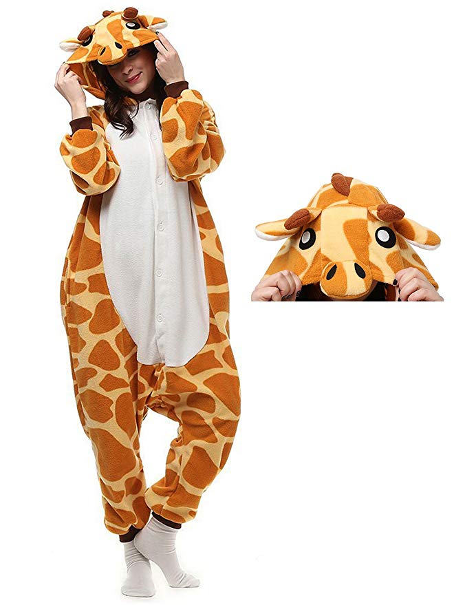 Giraffe Onesie Adult Pajamas Animal Cosplay Costume Kigurumi Halloween Xmas Sleepwear Loungewear for Women Men