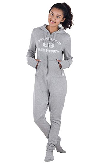PajamaGram Sporty Hooded Onesie Footed Pajamas for Women