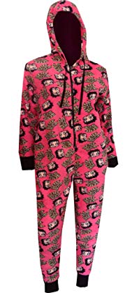 Betty Boop Women's Hot Pink Plush One Piece Hoodie Pajama