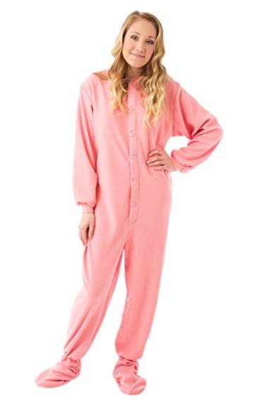 Big Feet Pajama Co. Pink Micro-Polar Fleece Adult Footed Pajamas w/Drop Seat